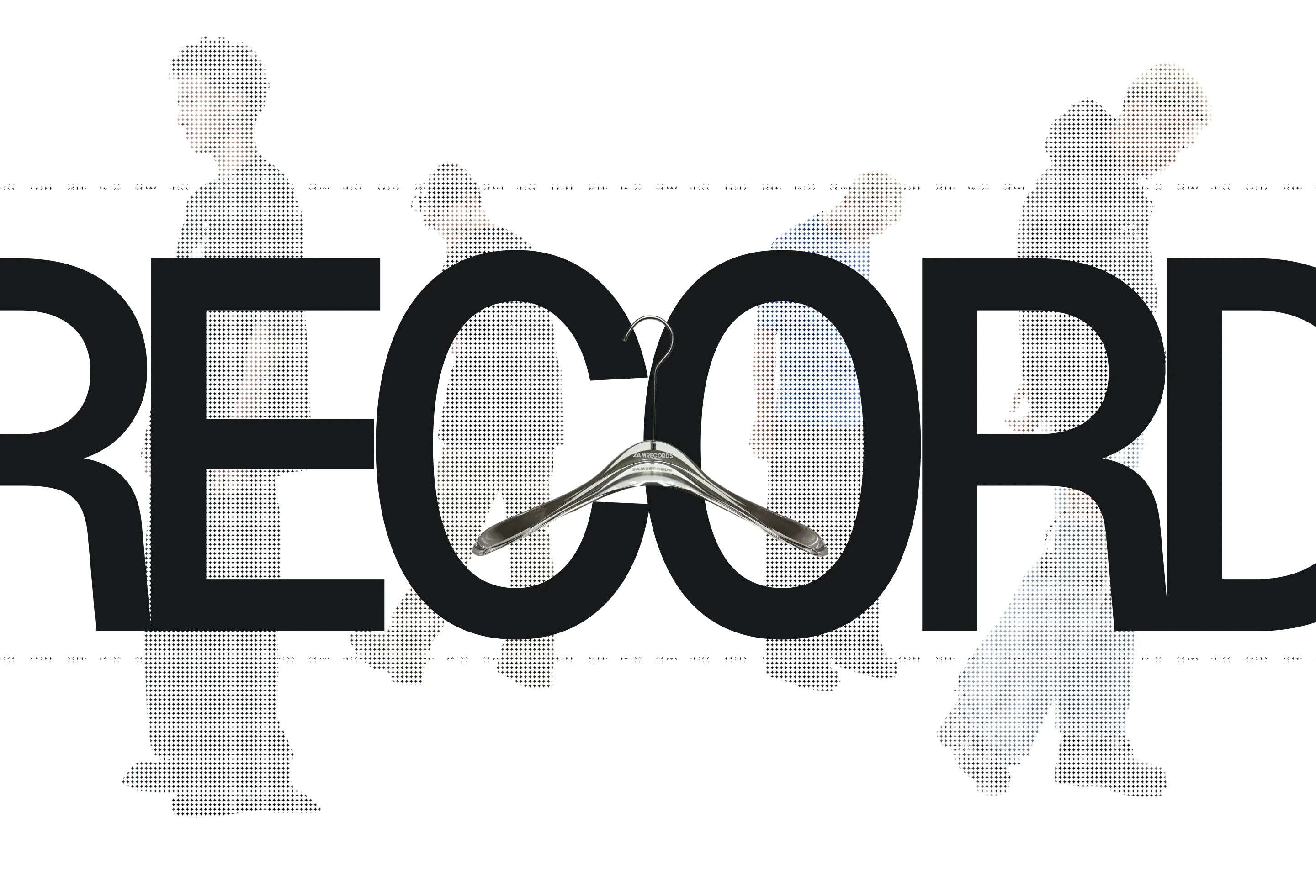 Black text 'RECORD' with a hanger silhouette against a white background